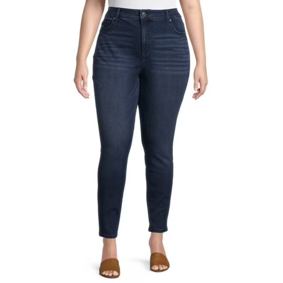 Terra & Sky Denim - Terra & Sky Women Plus Size Skinny Jeans, Size 26W, Petite, High Rise, Dark Blue